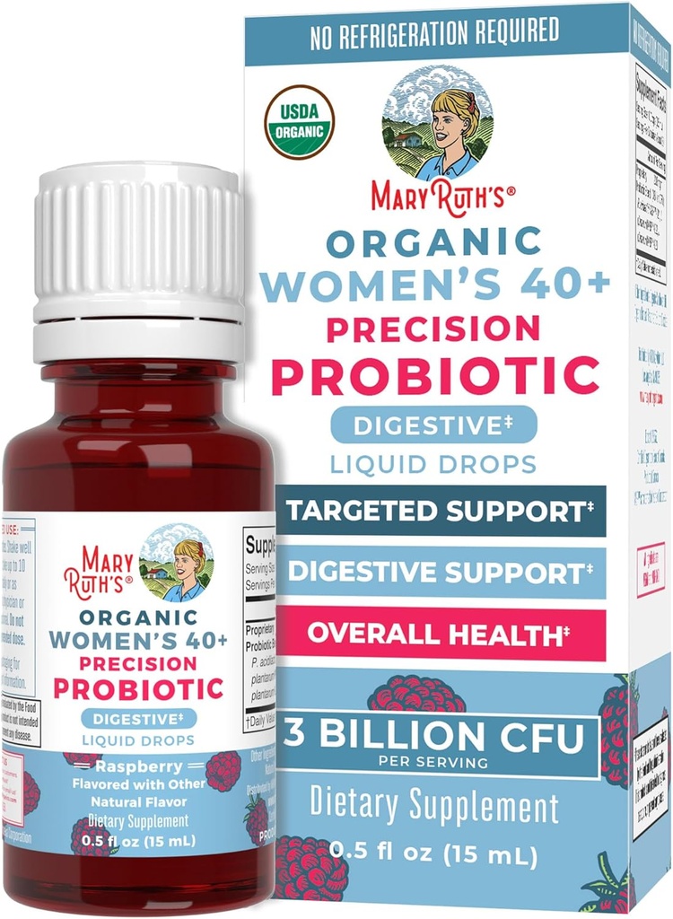 MaryRuth Organics USDA Organic 40 Womens Probiyotik Liquid Drops | Probiyotikler for Digestive Health | Stresle Related GI Issues | Occasional Gas Relief for Yetişkinler | Vegan | Dairy Free | 30 Servisler