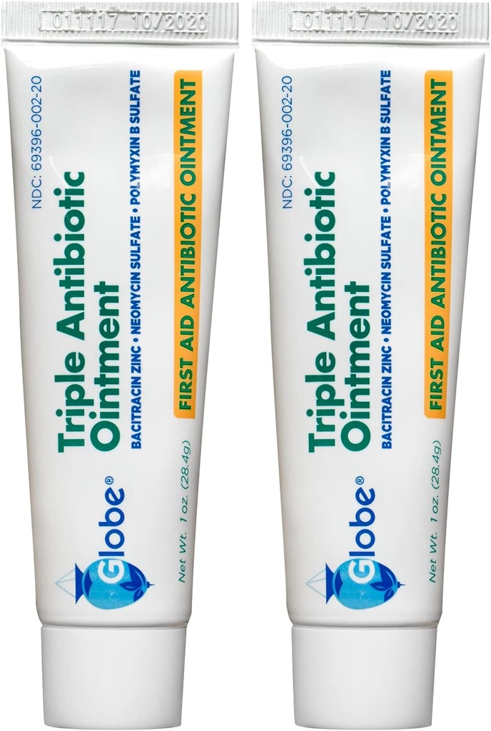 Globe Triple Antibiyotik First Aid Ointment, 1 oz (2-Pack) İlk Yardım Antibiyotik Ointment, 24 Saat Enfeksiyon Koruma, Yaralar ve Cuts için Tedavi, Burns ve Cuts