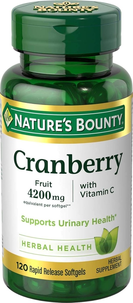 Nature's Bounty Cranberry Fruit 4200 mg, Plus Vitamin C, 120Softgels ..