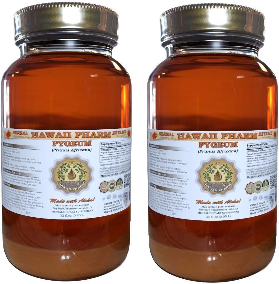 Pygeum Liquid Extract, Pygeum (Pygeum Africanum) Tincture, Herbal Supplement, Hawaii Pharm, ABD'de Made, 2x32 fl.oz
