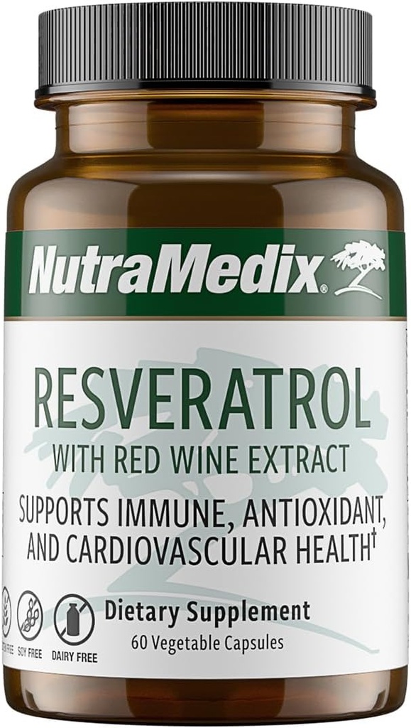 NutraMedix Resveratrol Capsules - Bio available Antioksis Supplement from Red Wine Extract + Grape Skins - 200 mg Japonca Knotweed for Immune & Cardiovascular Support (60 Capsules)