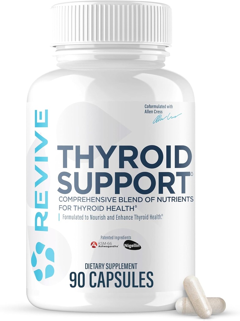 Revive MD Thyroid Supplement Υποστήριξη για άνδρες & γυναίκες - Πλήρης ανάμειξη των Nutritents Υποστηρίζει υγιή Thyroid λειτουργία με την Ουσιαστική Βιταμίνη, Ορυκτά & Βότανα (90 κάψουλες, 30 εξυπηρετούν)