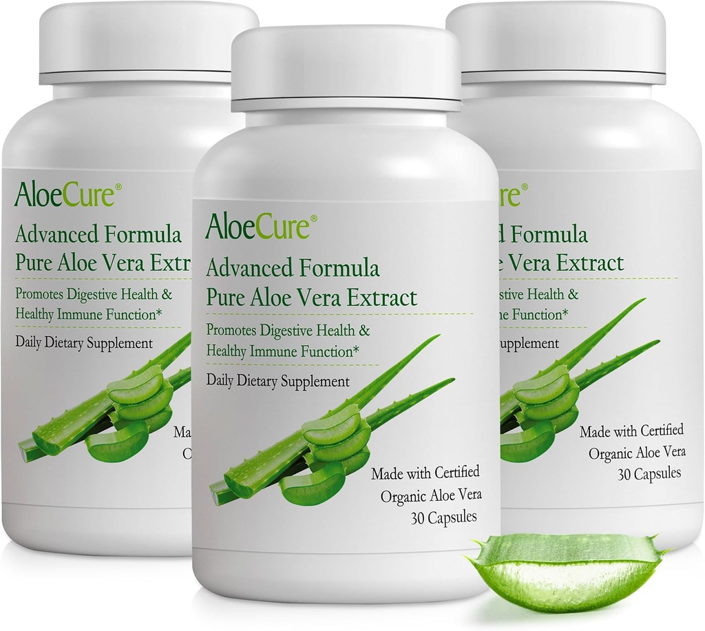 AloeCure Βιολογικές κάψουλες αλόης Vera, 160.000mg Εσωτερικό φύλλο αλόης Ισοδύναμο ανά υπηρεσία, υποστήριξη κόκκων, πέψης, & ανοσοποιητικής υγείας, βοηθά στη διατήρηση ισορροπίας στο στομάχι οξύτητα, αλόη δωρεάν, 30caps x 3Btl