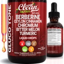 Temiz Nutra Berberine Ceylon Cinnamon Supplement Liquid Drops + Bitter Melon Extract, Glucomannan, Gymnema, Chromium, Turmeric, Organik Panax BTC, Moringa GLP-1 Destek
