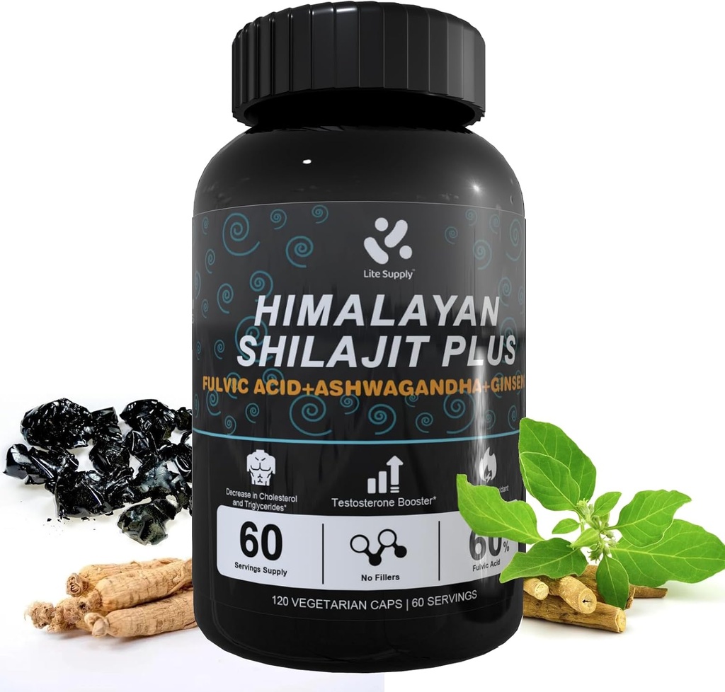 Shilajit Himalaya Tamam% 60 Fulvic asit, 120 Vegan Capsules Supply with Pure Natural Shilajit, Ashwagandha, BTC Extract - High in Trace Minerals for Men Energy Support