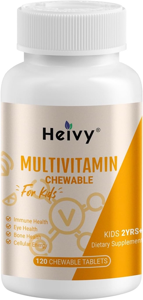 Heivy Toddlers Multivitamins, Kids Chewable Vitamin D3, C, B12, B6, Vitamin A, E & Çinko Immune Support and Health, 120 Chewable Tabletler