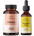 HERBAMAMA Chicory ve Dandelion Kit - 1200 mg Chicory Root Capsules & Dandelion Root Tincture 2 fl oz - Vegan, Non-GMO, Sugar & Alkol-Free - 2 Pack