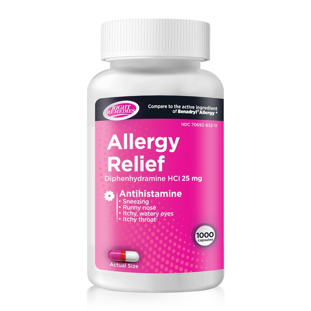 Antihistamin, Diphenhydramine HCL 25mg, Relieves Mevsimlik Kapalı veya Açık Enerjiler, Runny Nose, Sneezing Antihistamine (1000 Capsules)