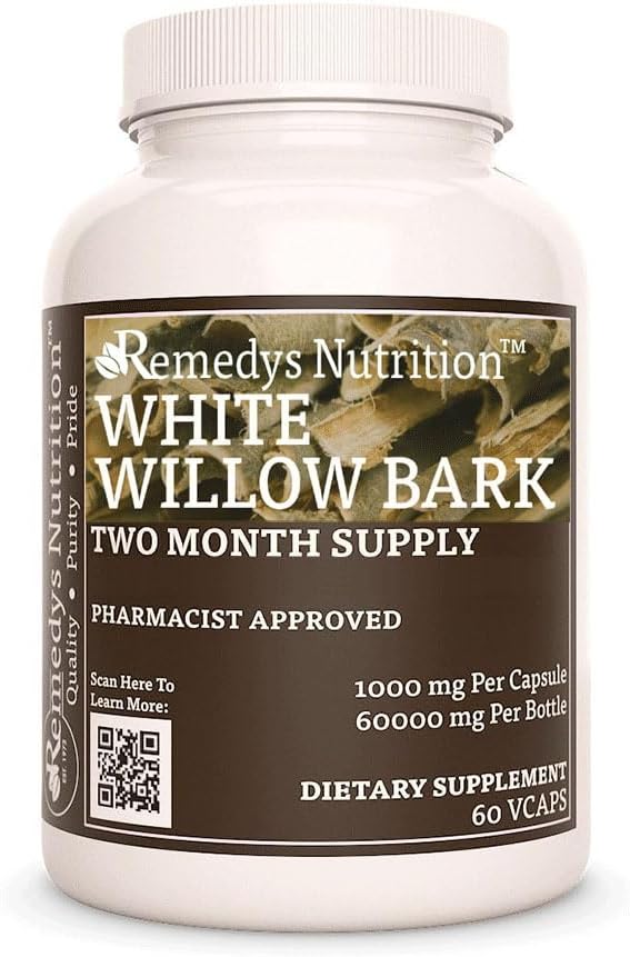 Remedy'nin beslenmesi White Willow Bark | 1.000 mg, 60 Vegan Capsules Herbal Diyetsel Supplement | İki Ay Supply