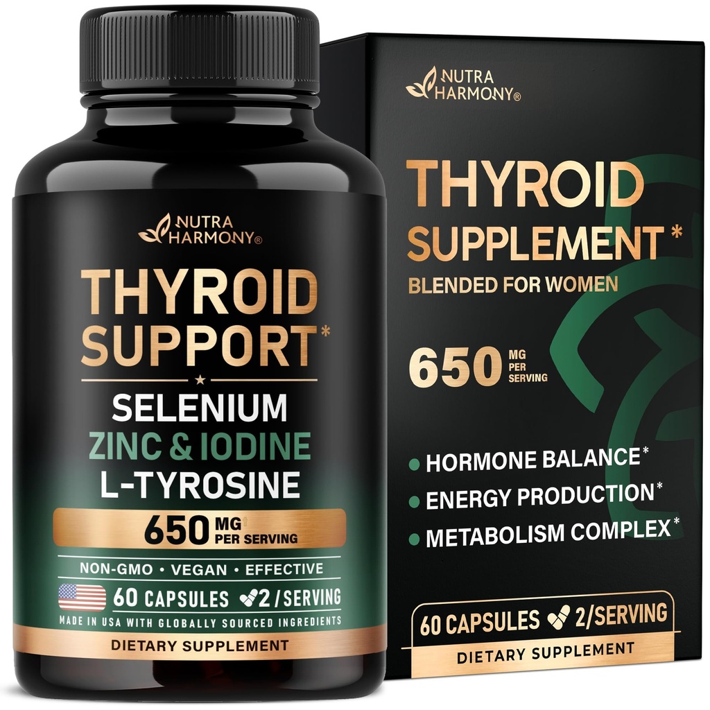 Yourroid Support for Women - Selenium 200 mcg | Astragalus | çinko & Iodine | L-Tyrosine | Adaptogen Herbs - 21-in-1 Antioksi & Immune Support - Made in USA - Vegan, Non-GMO, Lab Tested - 60 Capsules