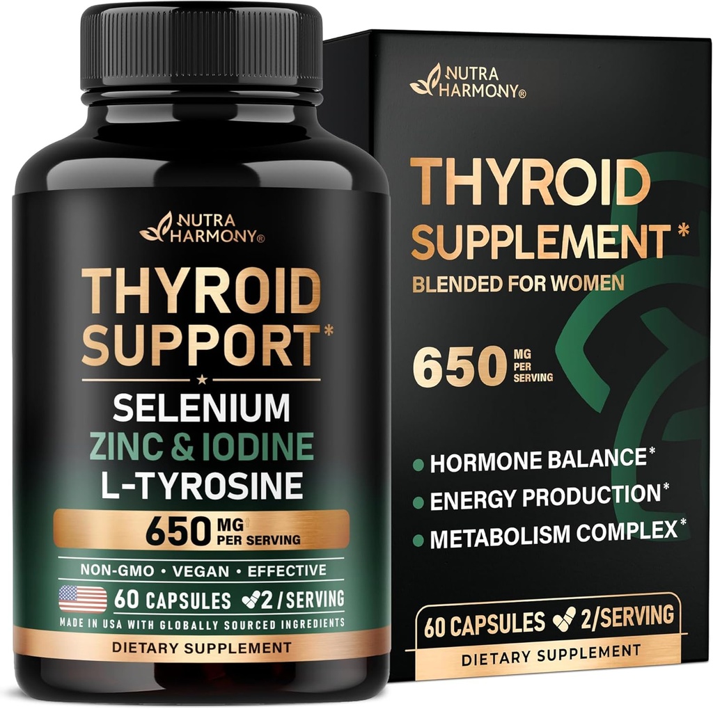 Yourroid Support for Women - Selenium 200 mcg | Astragalus | çinko & Iodine | L-Tyrosine | Adaptogen Herbs - 21-in-1 Antioksi & Immune Support - Made in USA - Vegan, Non-GMO, Lab Tested - 60 Capsules