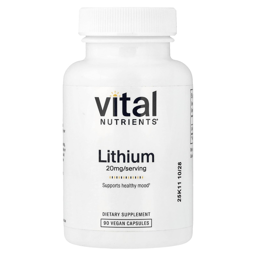 Vital Nutrients Lityum Orotate 20 mg | Vegan Lityum Memory, State of Mind, and Behavioral Health* | Gluten, Süt, Soy Free | 90 Capsules
