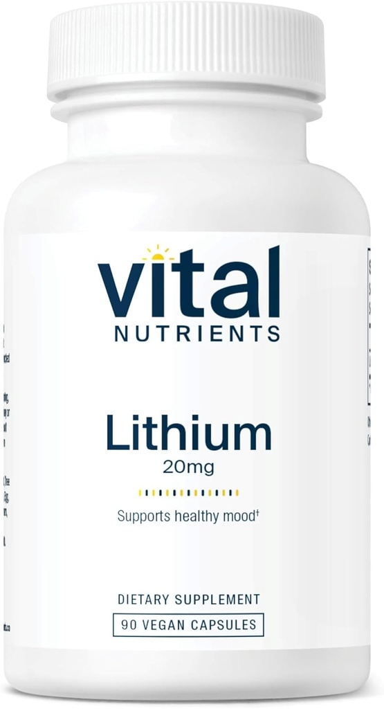 Vital Nutrients Lityum Orotate 20 mg | Vegan Lityum Memory, State of Mind, and Behavioral Health* | Gluten, Süt, Soy Free | 90 Capsules