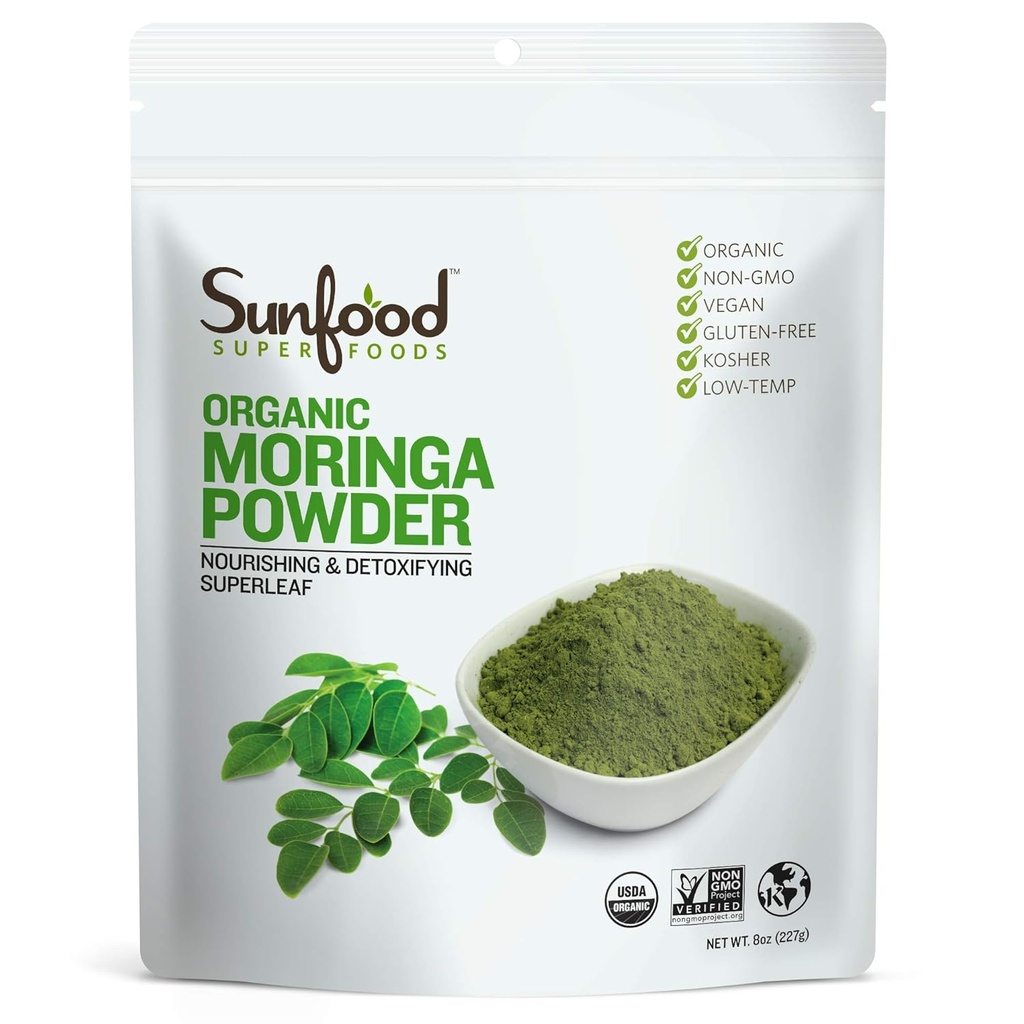 Sunfood Moringa Toz, Organik. Saç kaybı için kullanın, kilo kaybı. Saf Tek Malzemeler Ürün. 8 oz Bag