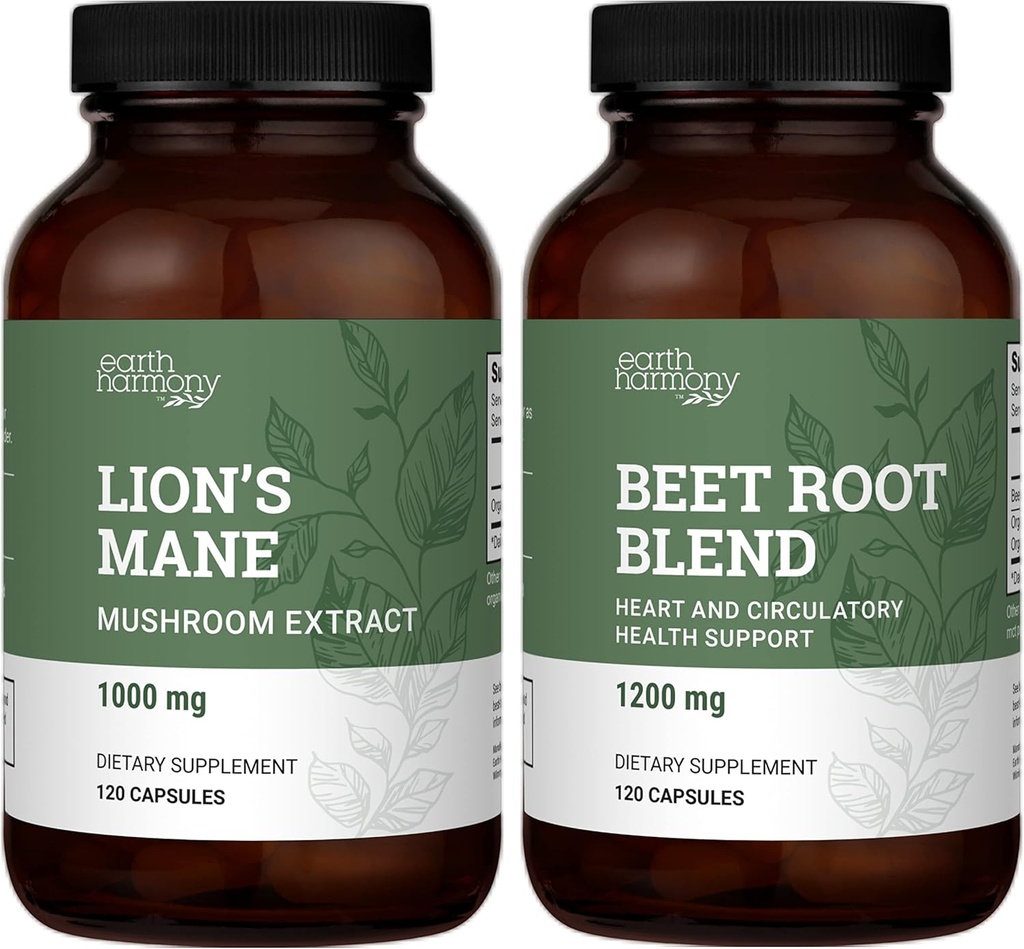 Earth Harmony Organic Lion's Mane & Beet Root Powder - 120 Κάψουλες