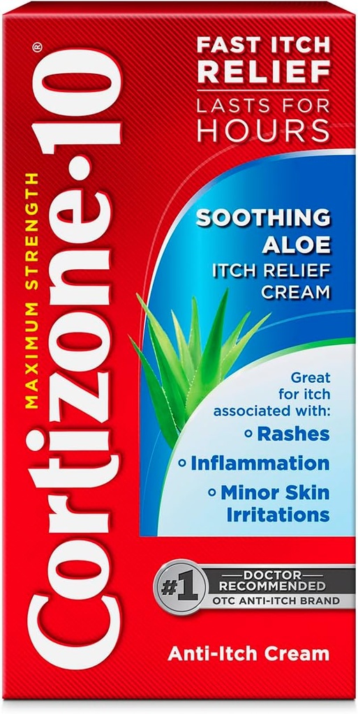 Cortizone-10 maksimum Güçlü Soothing Aloe Itch Relief Cream,% 1 Hydrocortisone, Fast-Acting, Anti-Itch Cream for Bug Bites, Rash, Eczema, Psoriasis, Zehir Ivy, Oak, Sumac & More, 1 oz