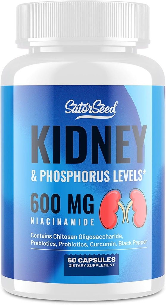 Kidney Cleanse Detox & Tamir – Kidney Support Supplement with 600 mg Niacinamid, Chitosan Oligosaccharide, Curcumin, Probiyotiks – Phosphorus Binder – 60 Capsules