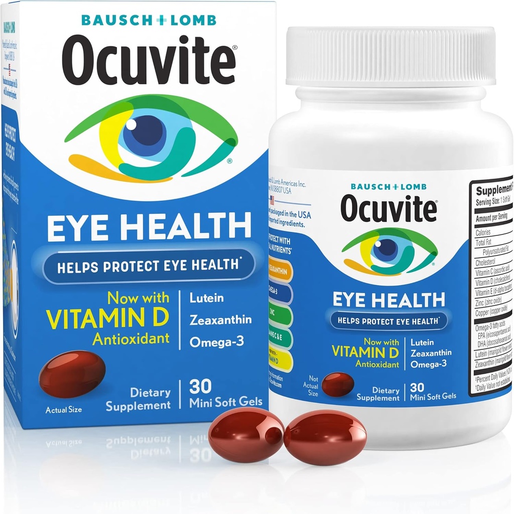Ocuvite Eye Health, Lutein & Zeaxanthin Supplement, Antioksit Vitamin D, C, E & Omega-3, Göz Sağlığını Korumaya Yardımcı, 30 Softgels