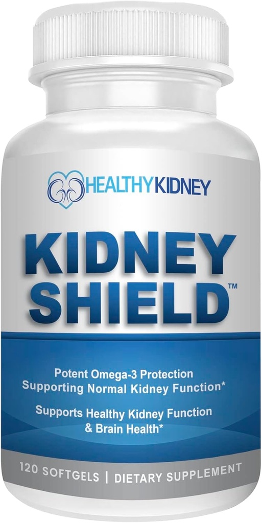 Kidney Shield Omega 3 Fish Oil Supplements - DHA EPA Omega 3 Supplement for Women & Men Kidney Health - Omega3 Normal Kidneys Function & Cleanse, Detox & Tamir - 120 Lemon Softgels