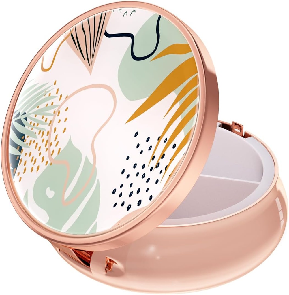 Rouidr Pill Box, 3 Karşılaştırmalı Tıp Pill Case, Small Metal Travel Medicine Box for Purse & Pocket, Rose Gold, Boho Leaves