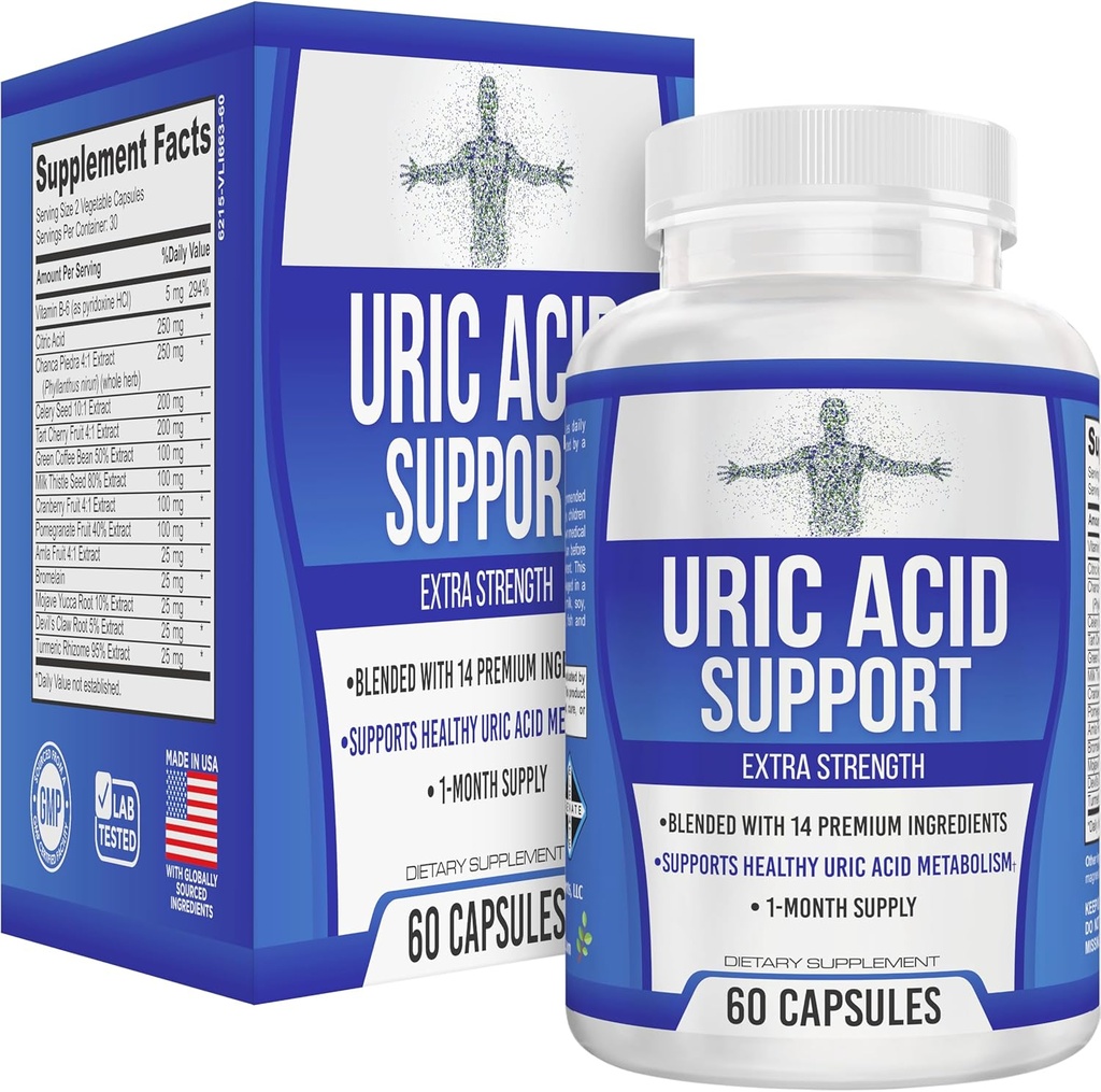 All-in-1 Uric Acid Cleanse Support Supplement with 14 Active Materialss | Daily Detox & Flush Support | Uric Acid Health Supplements for Men & Women | 60 Capsules