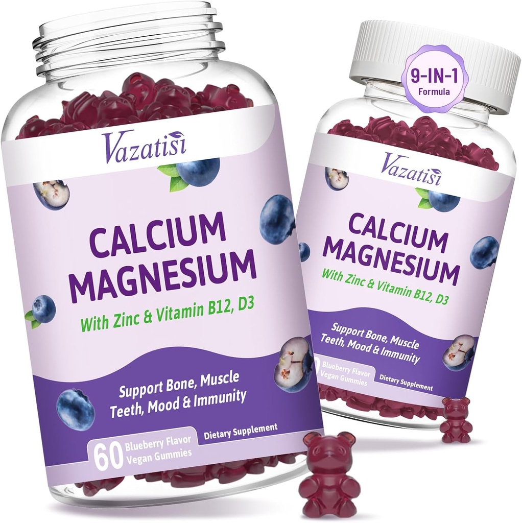 2 Packuba çinko Magnezyum Gummies with Vitamin D3 & B12, Sugar Freeuba Supplements for Women Men, Vegan Blueberry Flavor