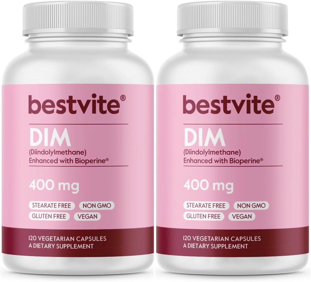 BESTVITE DIM (Diindolylmethane) 400 mg with Bioperine (240 Vejetaryen Capsules) (120 x 2) - No Stearates - No Gelatin - Vegan - Non GMO - Gluten Free