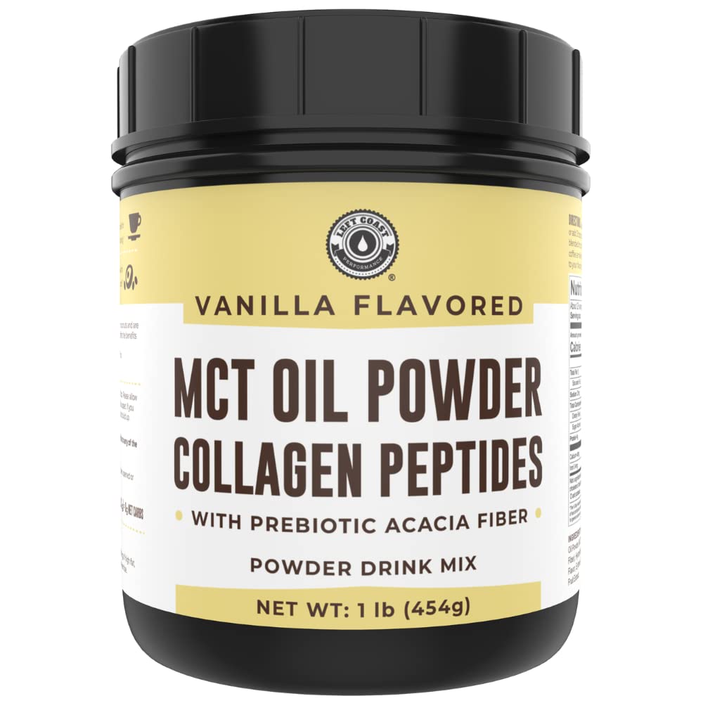 Keto MCT Oil Toz + Collagen + Prebiyotik Acacia Fiber, Vanilla Flavor, 16oz. MCT Oil Tozu Coconuts. Grass Fed Collagen, Perfect for Keto, 0 Net Carb, Stevia, Erythritol, Tozlu İçilir