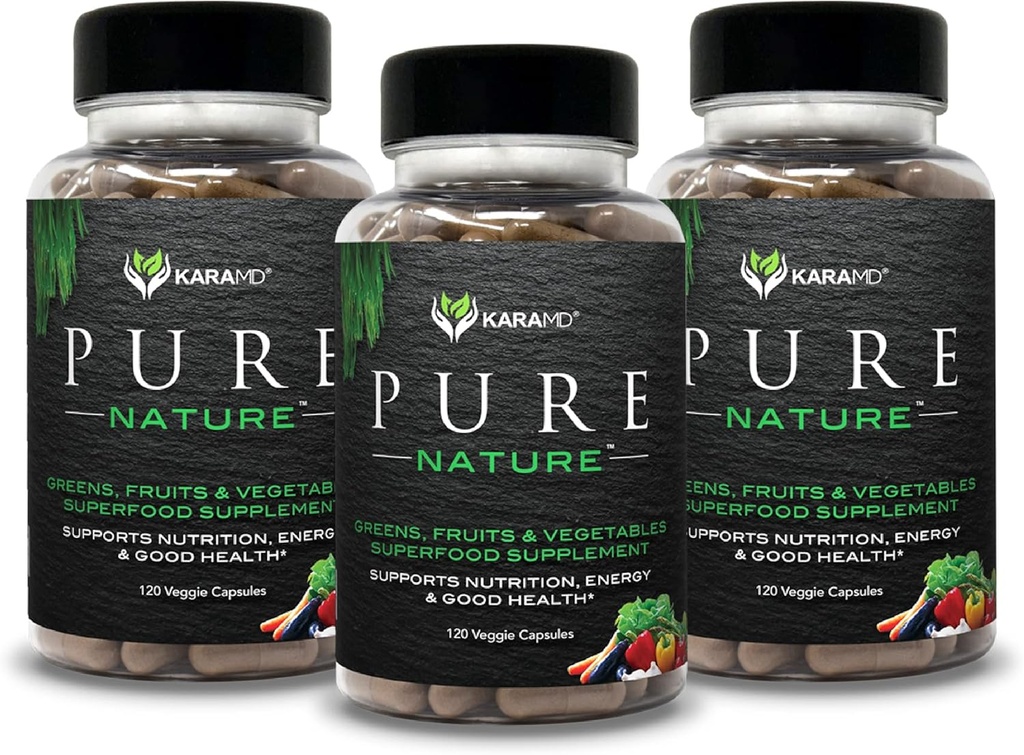 KaraMD Pure Nature | Yeşiller, Meyve ve Veggies Supplement | Vitaminler, Fiber & Antioksiler | Enerji ve Digestion için 20 Meyve ve Sebzeler | Gluten Free & Vegan Dostu (3 Paket)
