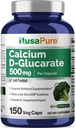 NusaPureelli D-Glucarate 500 mg 150 Veggie Caps, Vegan, Non-GMO, Gluten-Free