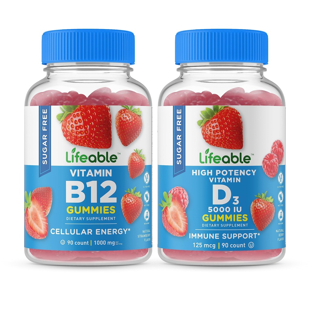 Lifeable Sugar Free Vitamin B12 + D 5000 IU, Gummies Sche - Great Tasting, GMO Free, Chewable Gummy