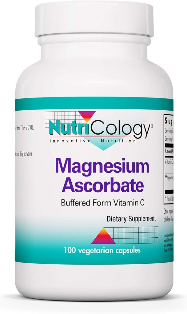 Nutricology Συμπλήρωμα ασκορβικού μαγνήσιου - 1000mg Buffered Vitamin C, Ανοσολογική Υποστήριξη, Μαγνήσιο Σκόνη, Κτηνοτροφικές Κάψουλες - 100 Count