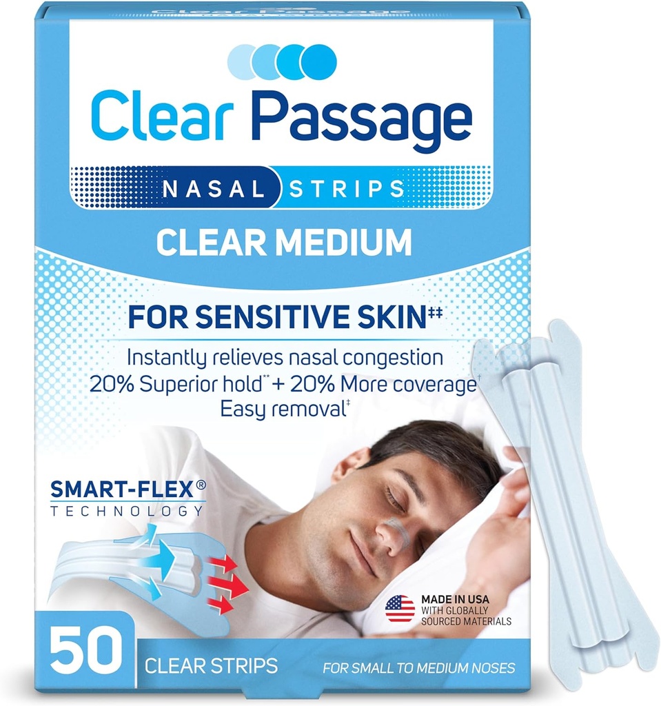 Nasal Strips Medium, Clear, 50 ct | Anında Uykuyu Geliştirmek, Snoring'i Azaltmak ve Relieve Nasal Congestion Soğuklar ve Tüm Enerjiler nedeniyle