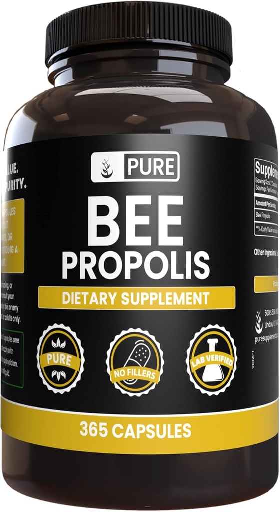 ΑΝΩΤΑΤΑ ΑΡΧΙΚΑ ΣΥΣΤΑΤΙΚΑ Bee Propolis (365 Κάψουλες) Όχι Γέμισμα μαγνησίου ή ρυζιού, Πάντα καθαρό, Εργαστήριο Επαληθευμένο