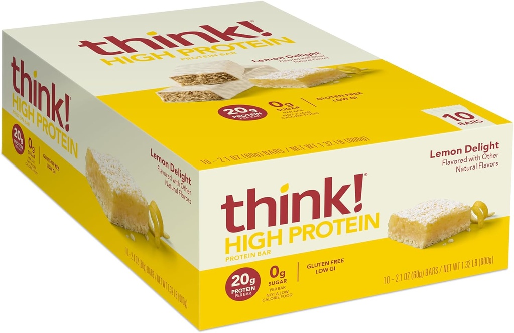 Düşün! Protein Barlar, Yüksek Protein Snacks, Gluten Free, Kosher Friendly, Lemon Delight, Beslenme Bars, 2.1 Oz per Bar, 10 Kont (Pazar Mayıs Vary)