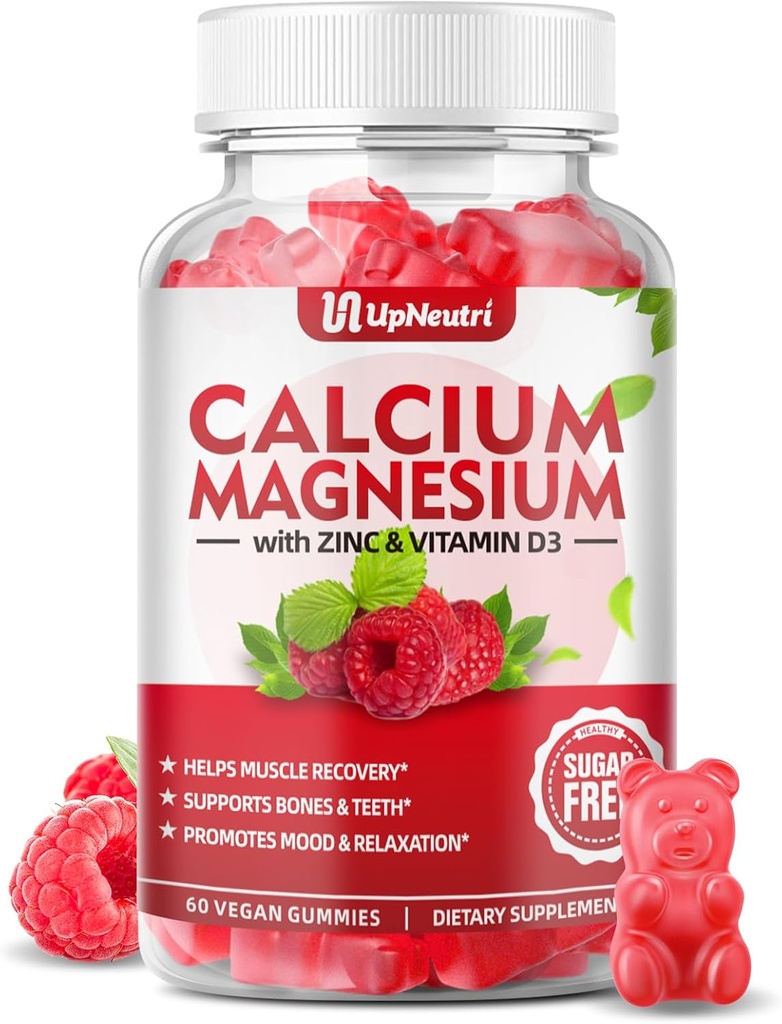 D3 Supplement Vitamini ile magnezyum, Kadınlar için Şeker Ücretsiz Kalsiyum Gummies, Kemik ve Kas ve Immune Health, Vegan Raspberry Flavor - 60 Kont