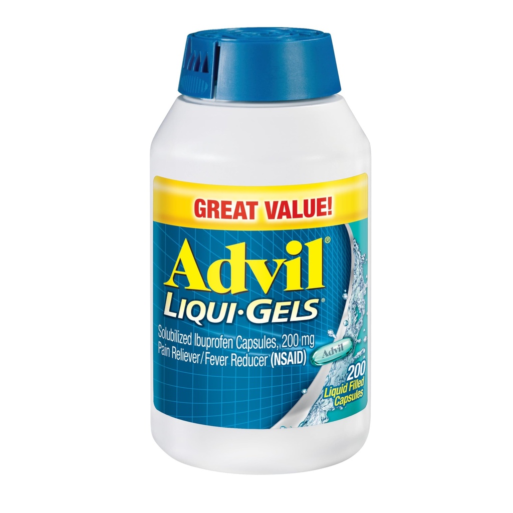 Advil Liqui-Gels Pain Reliever and Fever Reducer, Pain Medicine for Adults with Ibuprofen 200mg for Panhone, Backache, Menstrual Pain and Joint Pain Relief - 200 Liquid Filled Capsles
