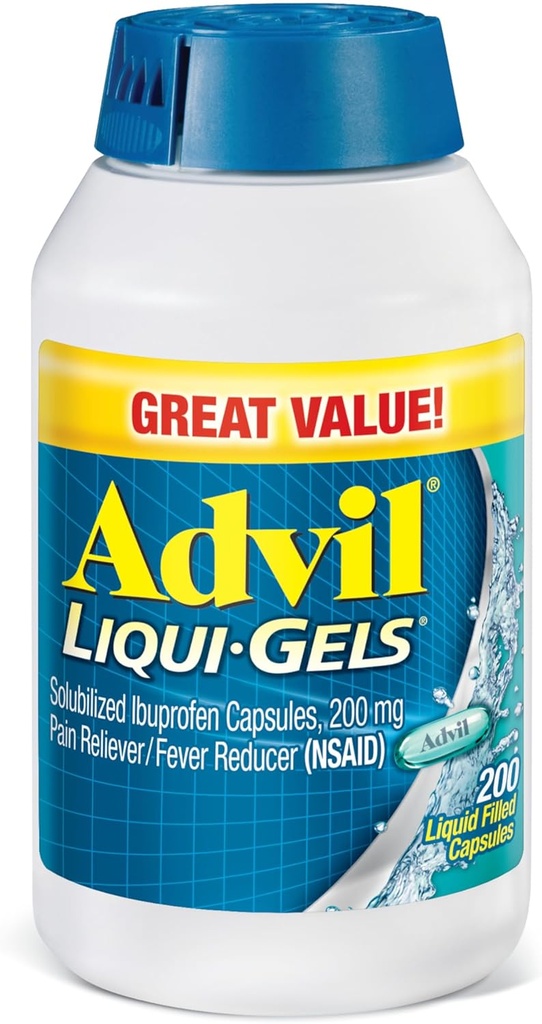 Advil Liqui-Gels Pain Reliever ve Ateşi, Preache için Ibuprofen 200 mg for Headache, Backache, Menstrual Pain and Common Pain Relief - 200 Liquid Filled Capsules