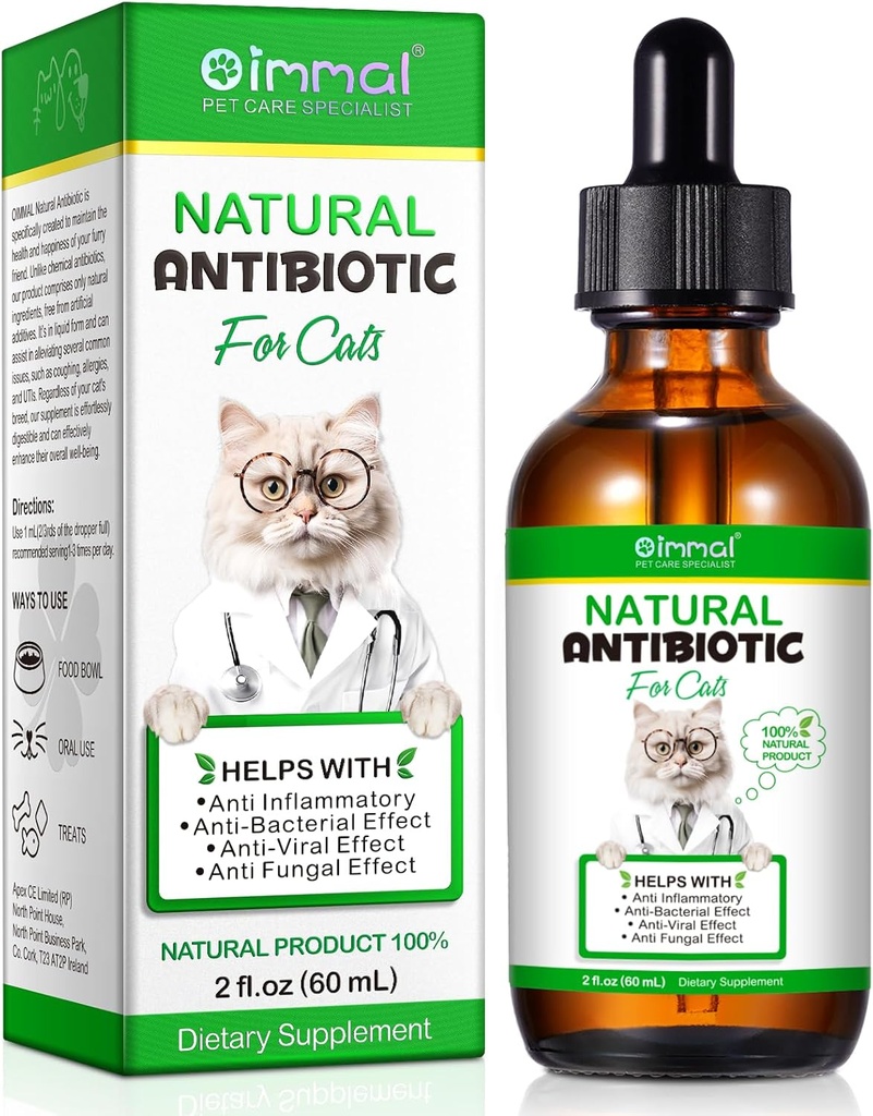 Kediler için Antibiyotikler, Doğal Antibiyotik Pet Supplements Immune & Cats Antibiyotikler, Cat Multivitamin UTI Drops for All Ages & Breeds of Cat, Chicken Flavour - 2 Fl Oz / 1 Pack
