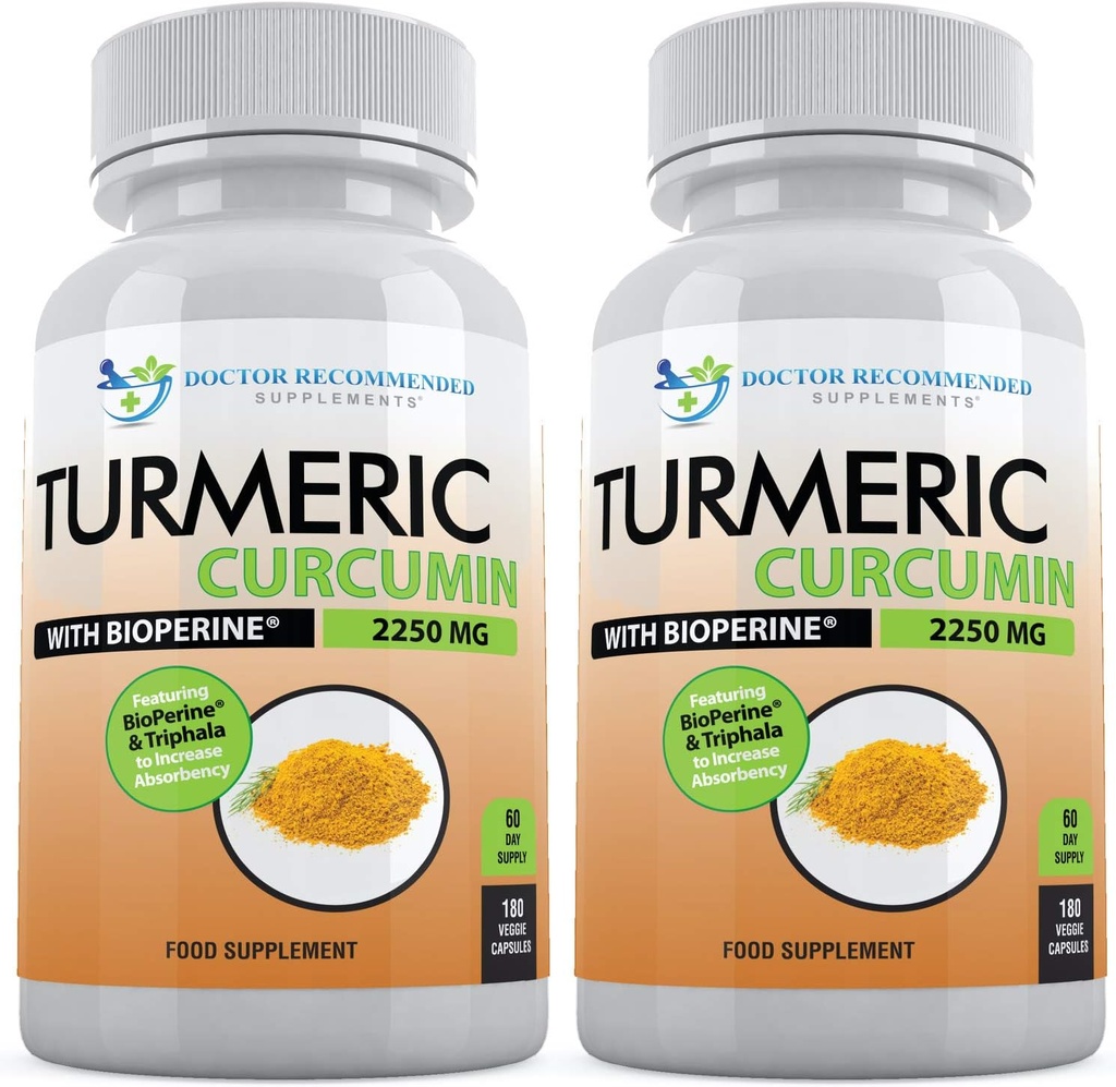 Turmeric Curcumin with Bioperine - 360 Veggie Capsules - 2250 mg 95 Curcuminoids with Black Pepper Supplement and Triphala (Pack of 2)