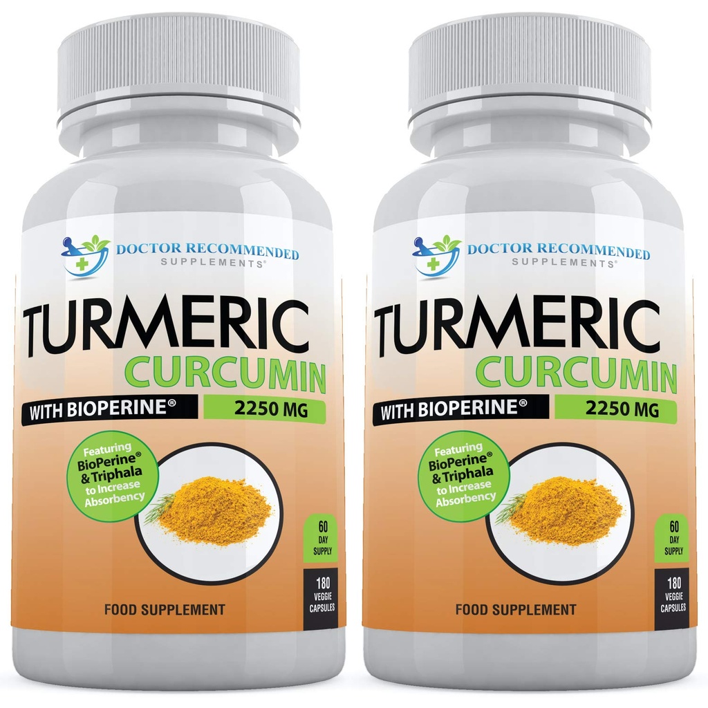 Turmeric Curcumin with Bioperine - 360 Veggie Capsules - 2250 mg 95 Curcuminoids with Black Pepper Supplement and Triphala (Pack of 2)