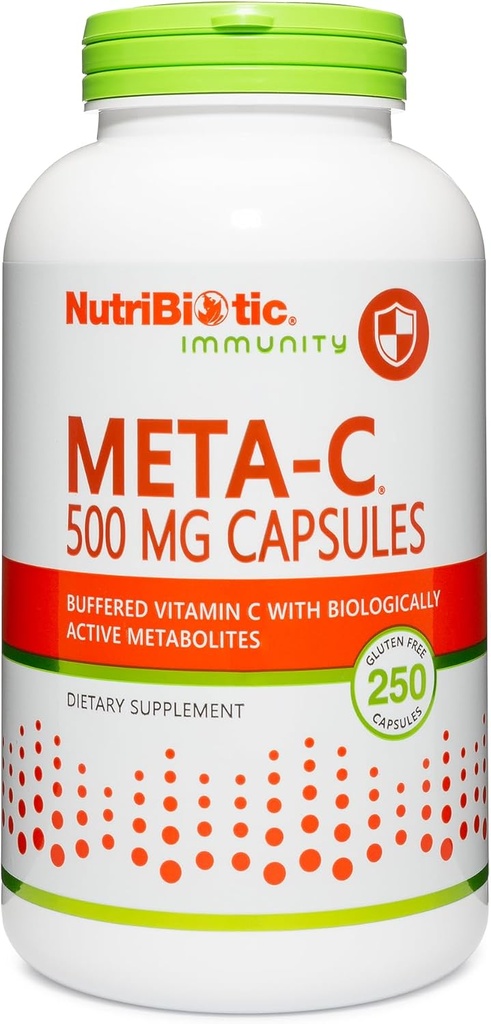 NutriBiotic Meta-C Capsules, 500 mg Spirulina-Bound C, 250 Count | Buffered withuba, Biyolojik olarak Active Spirulina Metabolites & Lemon Bioflavonono
