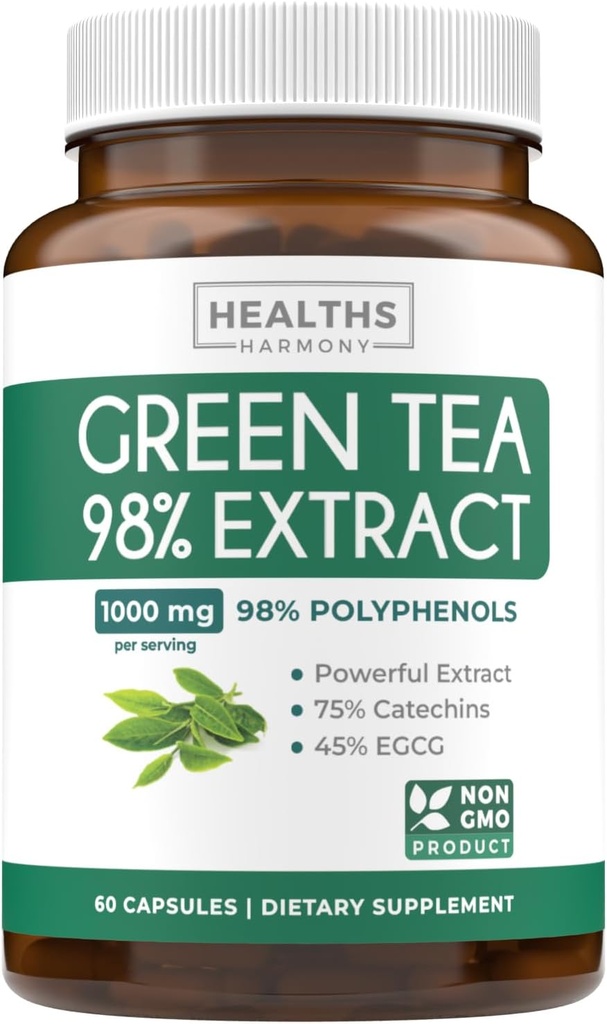 EGCG Green Tea Extract Capsules - Super High Potency Green Tea Pills Antioxidant Rich Formula Packed with Polyphenols Catechins & EGCG - 500mg Per Capsule - Non-GMO & Made in the USA (1 Month Supply)