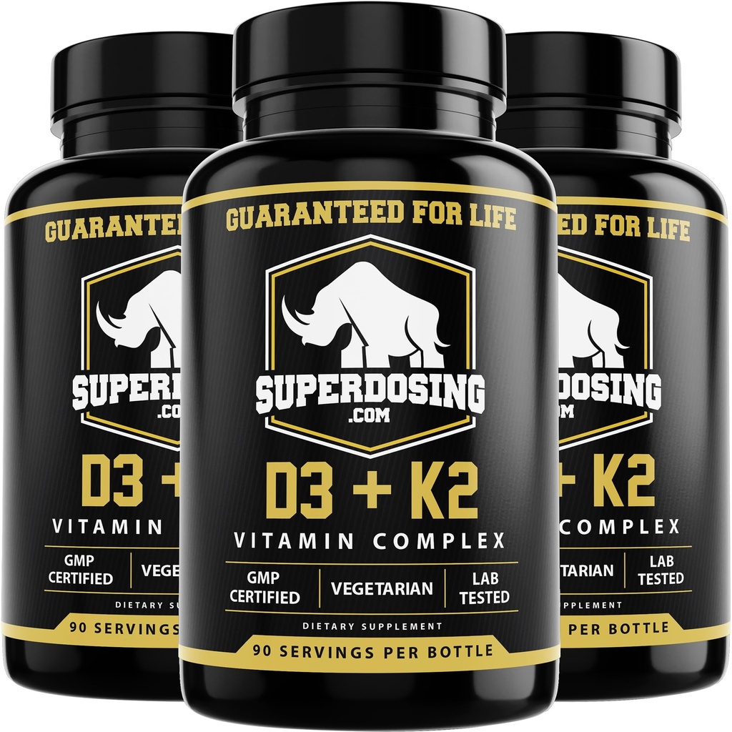 Best Value, Max Strength 10,000 iu Vitamin D3 and 1500 mcg Vitamin K2 Supplements 3 Bottle Pack. D3K2 Vitamins And Supplements For The Health. D3-K2 MK4 Capsules, Best K2D3 Vitamin for Immune System