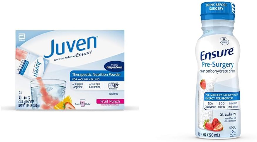 Juven Tedavi Beslenmesi Yara İyileştirme Desteği için Toz Mix, Collagen Protein, Meyve Zehiri, 30 Kont & Tavsiye Pre-Surgery, Clear Carbohidrat İçecek, Strawberry, 10 fl oz, 4 Count