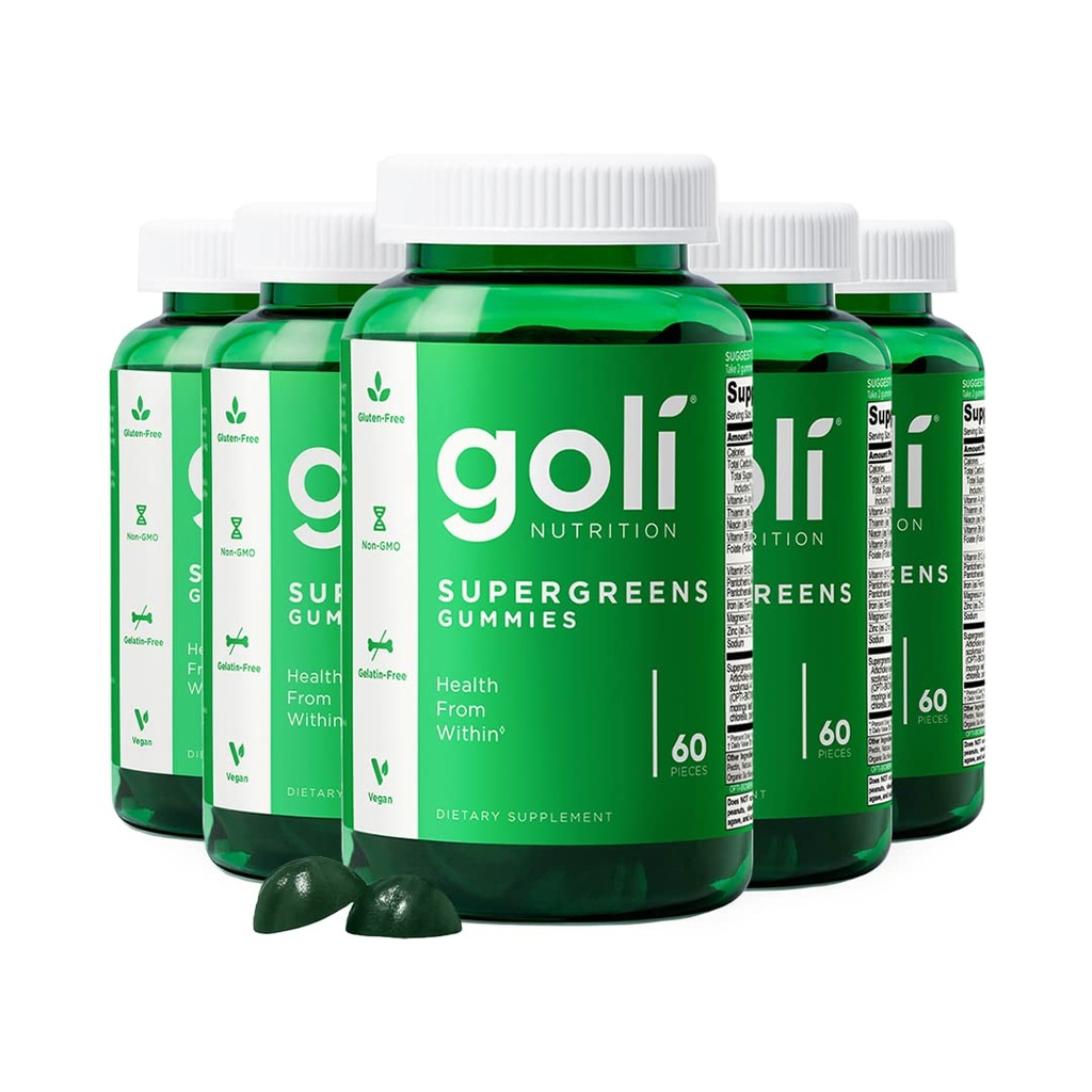 Goli SuperGreen Vitamin Gummy - 300 Kont - Temel Vitaminler ve Mineraller - Plant-Based, Vegan, Gluten-Free & Gelatin Free - Health from within, Pack of 5