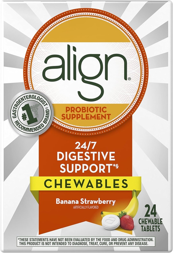 Align Probiyotik Chewables Banana Strawberry 24ct (Pazar Mayıs Vary)