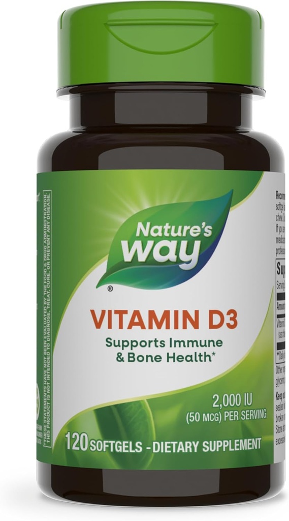 Nature's Way Vitamin D3, Bone Health ve Immune Function*, 2000 IU (50 mcg per Service), 120 Softgels (Pazar Mayıs Vary)