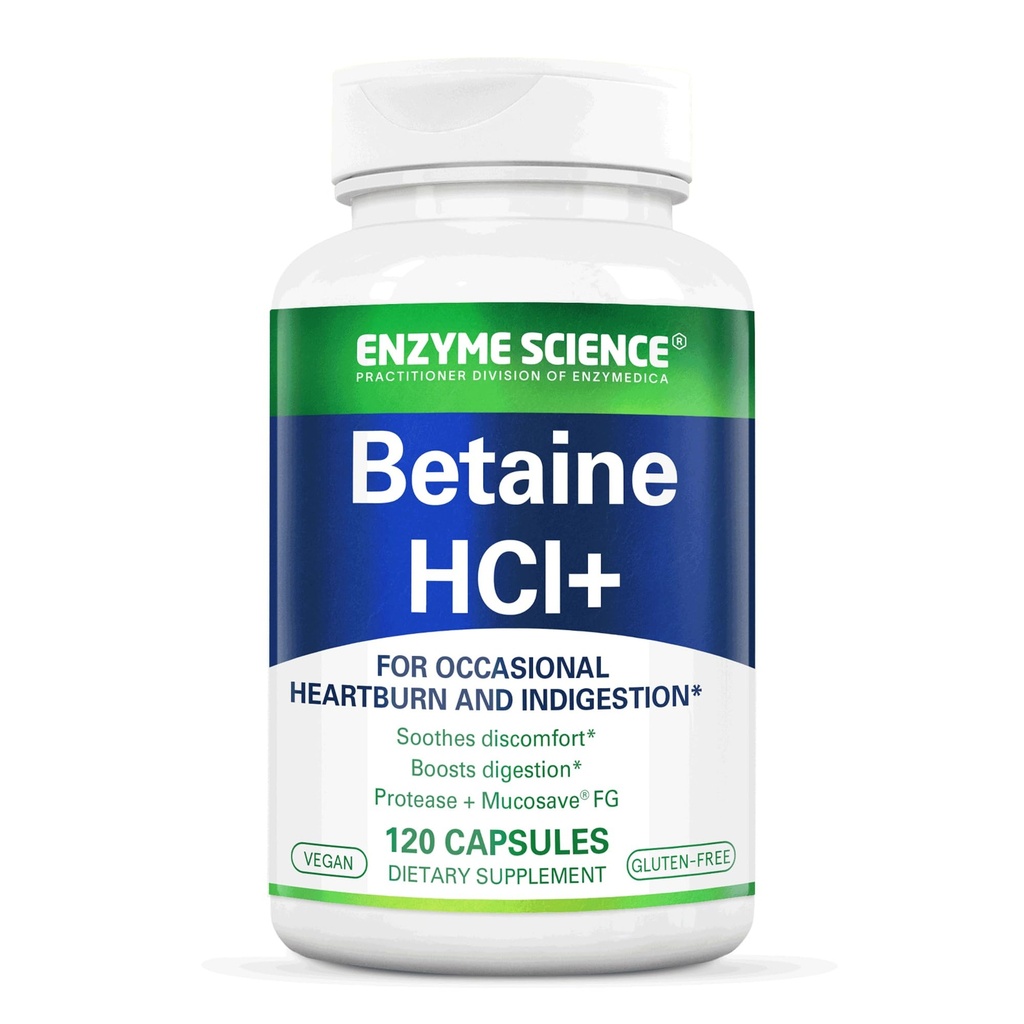 Enzyme Science Betaine HCl with Pepsin - Συμπλήρωμα για Χαμηλό Στομαχικό Οξύ - Συμπλήρωμα Υδροχλωρικού Βεταΐνης - Digestive Enzymes - Enzimas Digestivas - 120 Κάψουλες