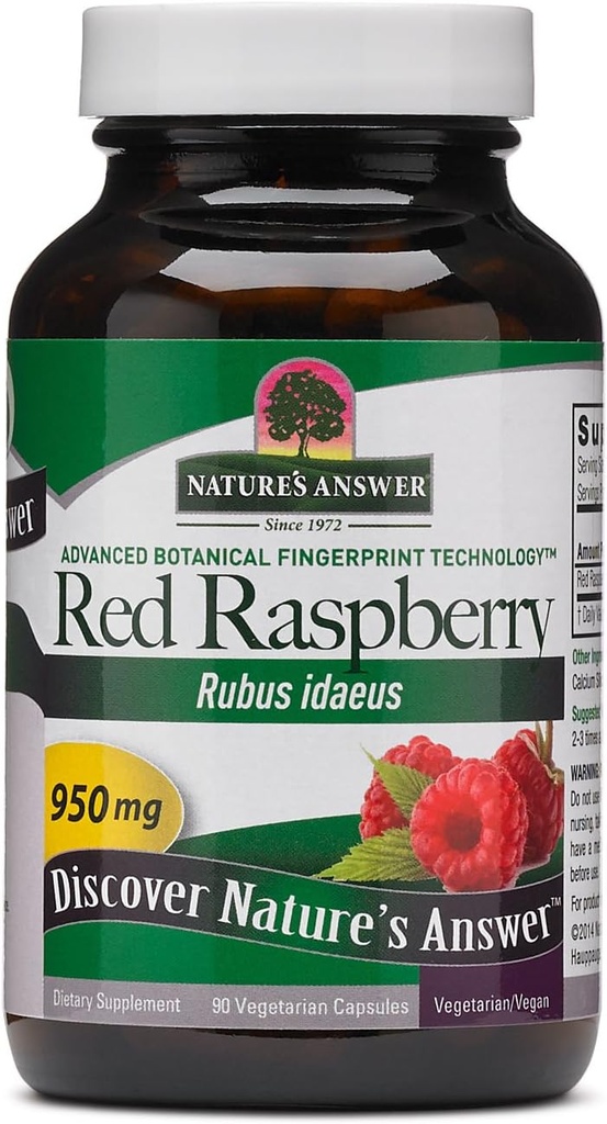Nature's Answer Red Raspberry Leaf | Diyeter Supplement | Tavsiyeler Digestive Health | Non-GMO, Vegan & Kosher Sertifikalı | Vegetarian Capsules 90ct